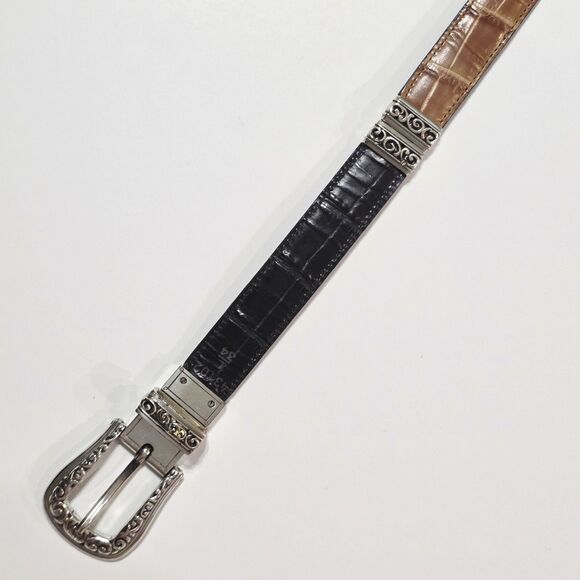 Vintage Brighton Belt Black Brown Reversible Crocodile Leather L 34 #43102 EUC main image 8